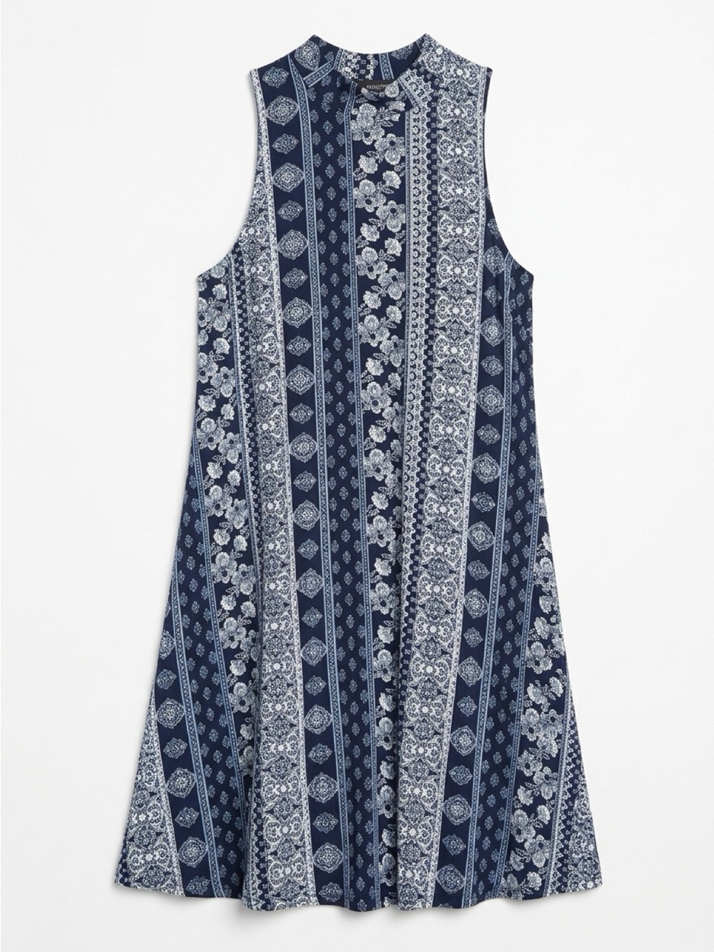 Vibe Navy and White Patterned Sleeveless A-Line Dress